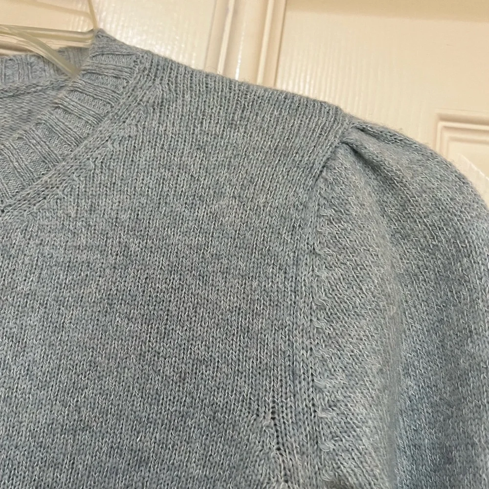 A.P.C Women’s Blue Wool Cotton Micro Puff Sleeve Crew‎ Neck Sweater Medium